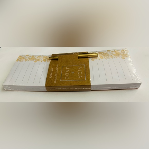 New Floral Magnetic Lined Notepad Artistic Border Gold Colored Pen - Picture 2 of 8